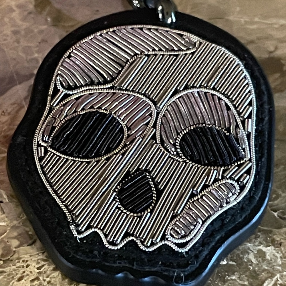 COACH Embroiled Skull Black and Silver Bag Charm Keychain Hard To Find - Picture 7 of 15
